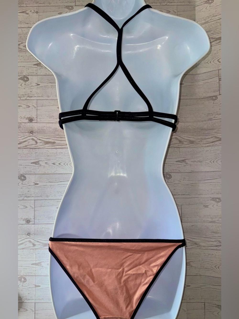 ✨ Shimmery Light Coral Bikini with Black Trim - Picture 6 of 15